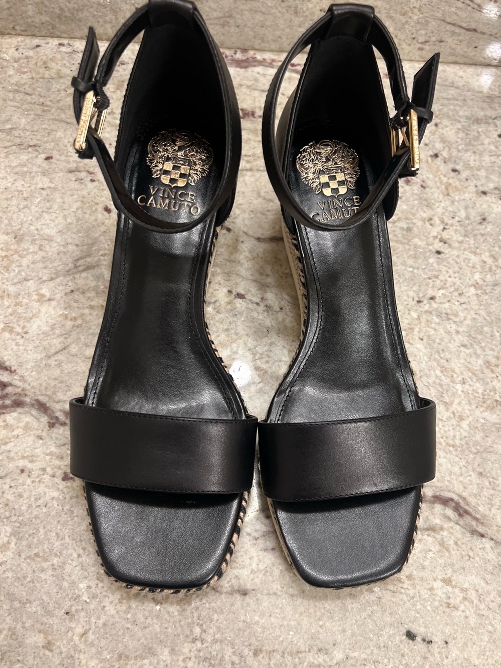 NWT Vince Camuto Jefannah Wedge Sandals Black Sz 8.5 - Picture 7 of 7